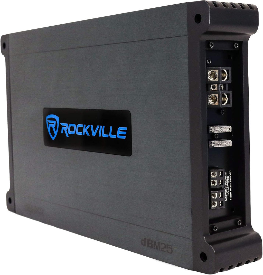 DBM25 Marine Amplifier, 1500W Peak/375W Dyno RMS, 2 Channel, 2 or 4 Ohm, Waterproof Design, Adjustable Crossover, Remote Bass Control for Boats and Marine Audio