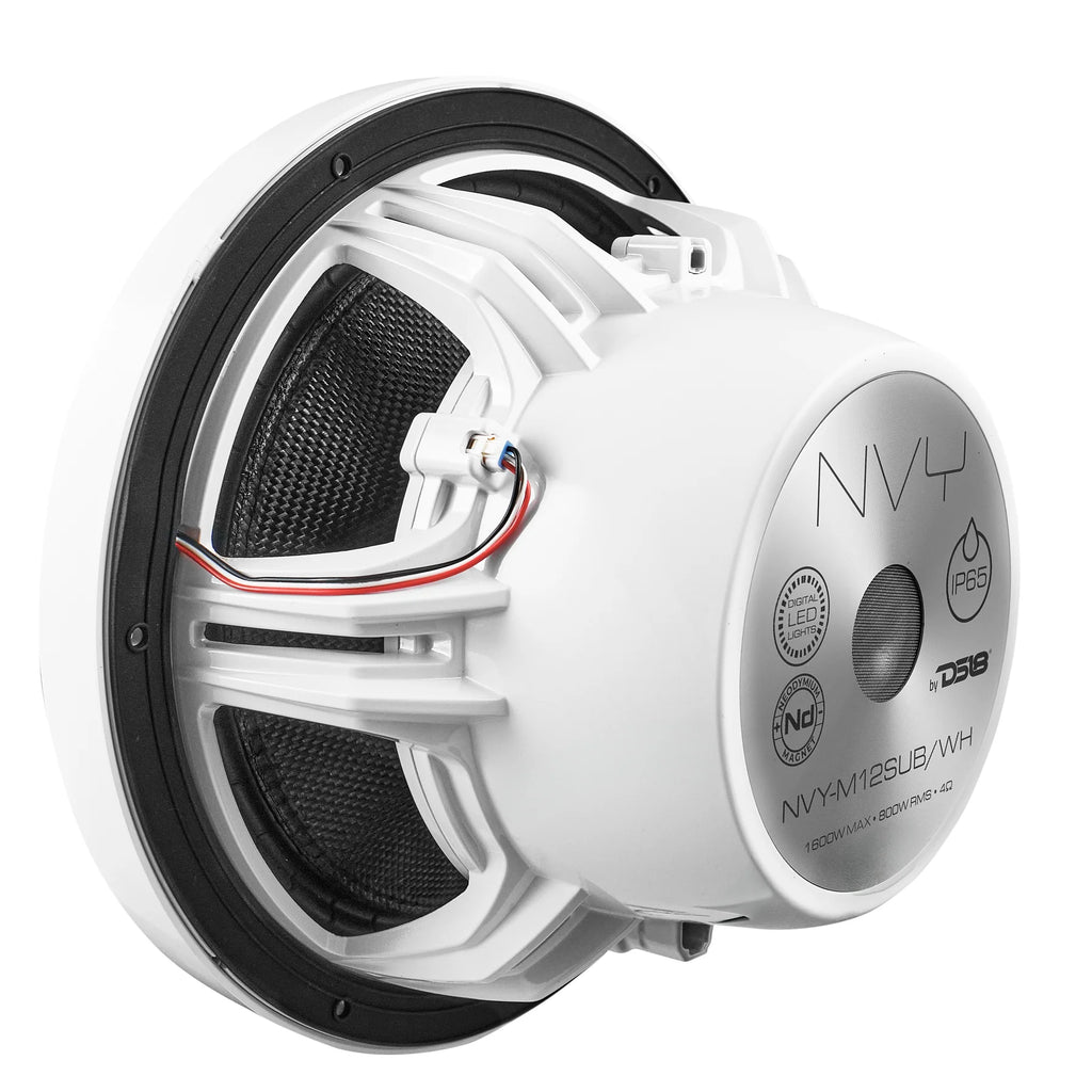 12" Neodymium Marine & Powersport Subwoofer with Digital LED Lights and Carbon Fiber Cone | 800W RMS 4-Ohm