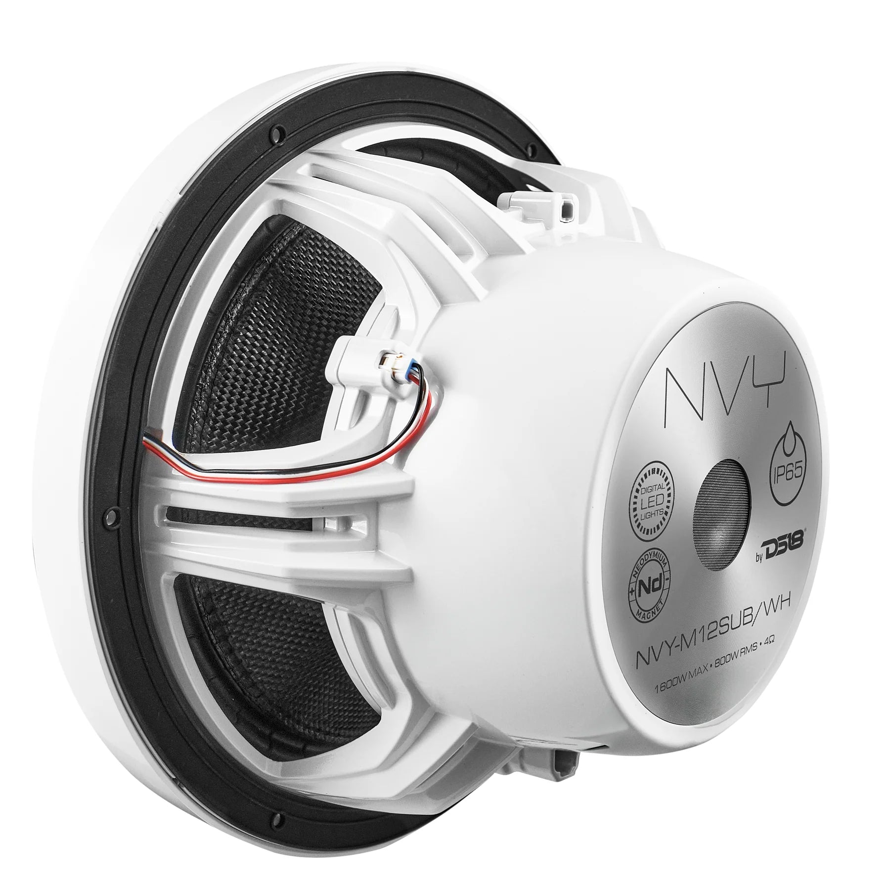 12" Neodymium Marine & Powersport Subwoofer with Digital LED Lights and Carbon Fiber Cone | 800W RMS 4-Ohm