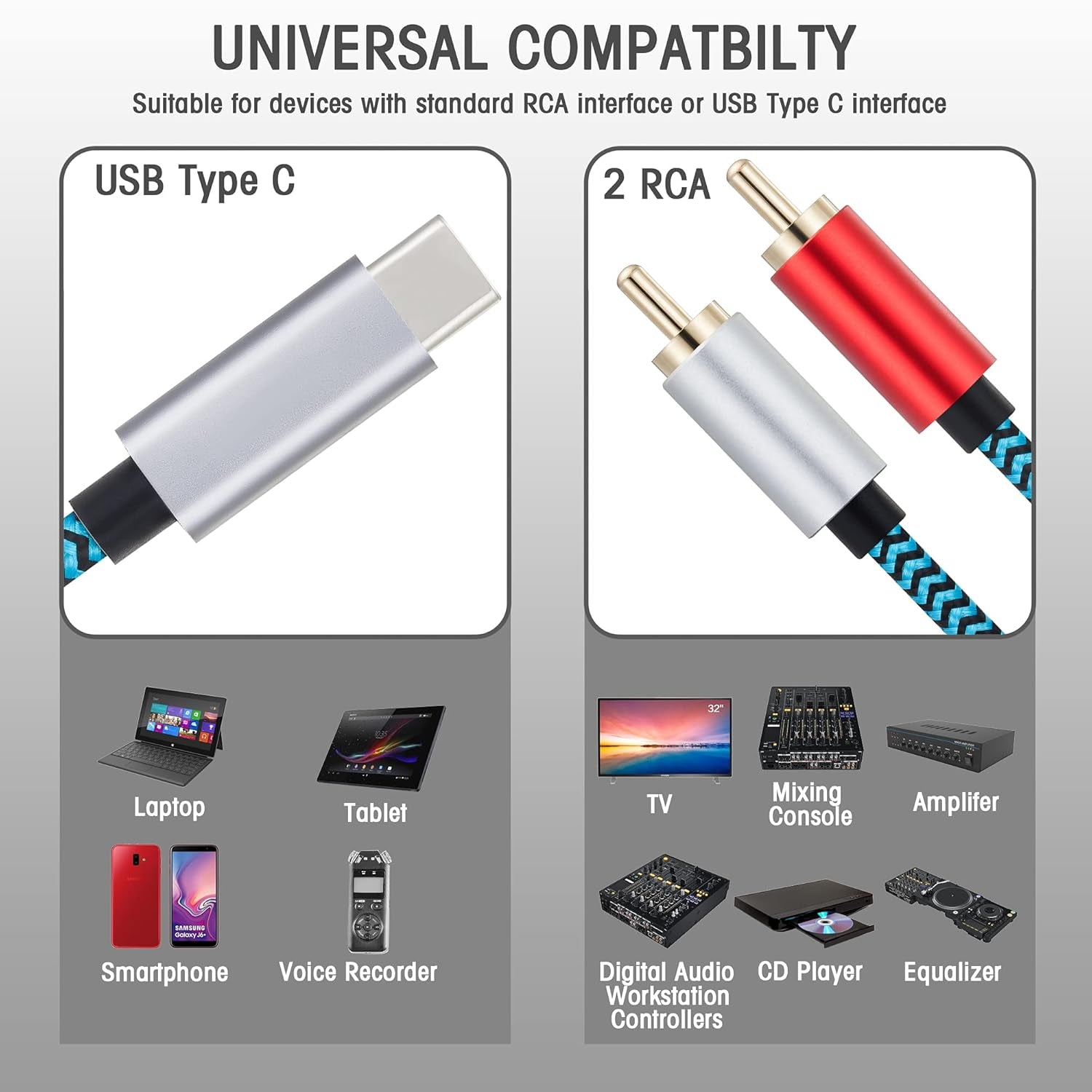 USB C to RCA Audio Cable, Type C to 2 Male RCA Stereo Adapter Cord 20Ft - Hi-Res DAC Aux Splitter for Iphone 17 16 15 Pro Max, Ipad Pro, Samsung S24, Home Theater, Amplifier, Car Speaker