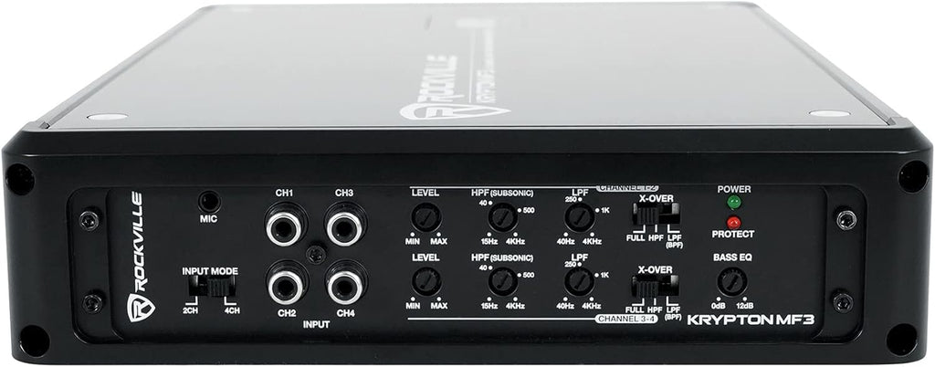 Krypton MF3 1600W Peak/400W RMS 4 Channel Marine Amplifier, PA Mic W/Talkover, Digital Voltage Display, Adjustable Crossover, Weather Resistant, for Boats & Marine Audio
