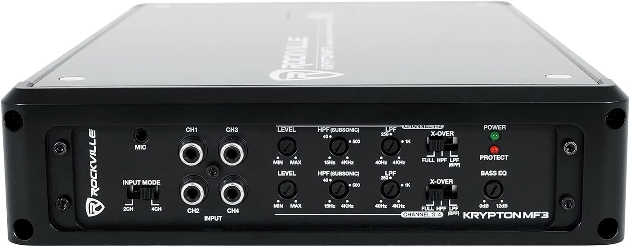 Krypton MF3 1600W Peak/400W RMS 4 Channel Marine Amplifier, PA Mic W/Talkover, Digital Voltage Display, Adjustable Crossover, Weather Resistant, for Boats & Marine Audio