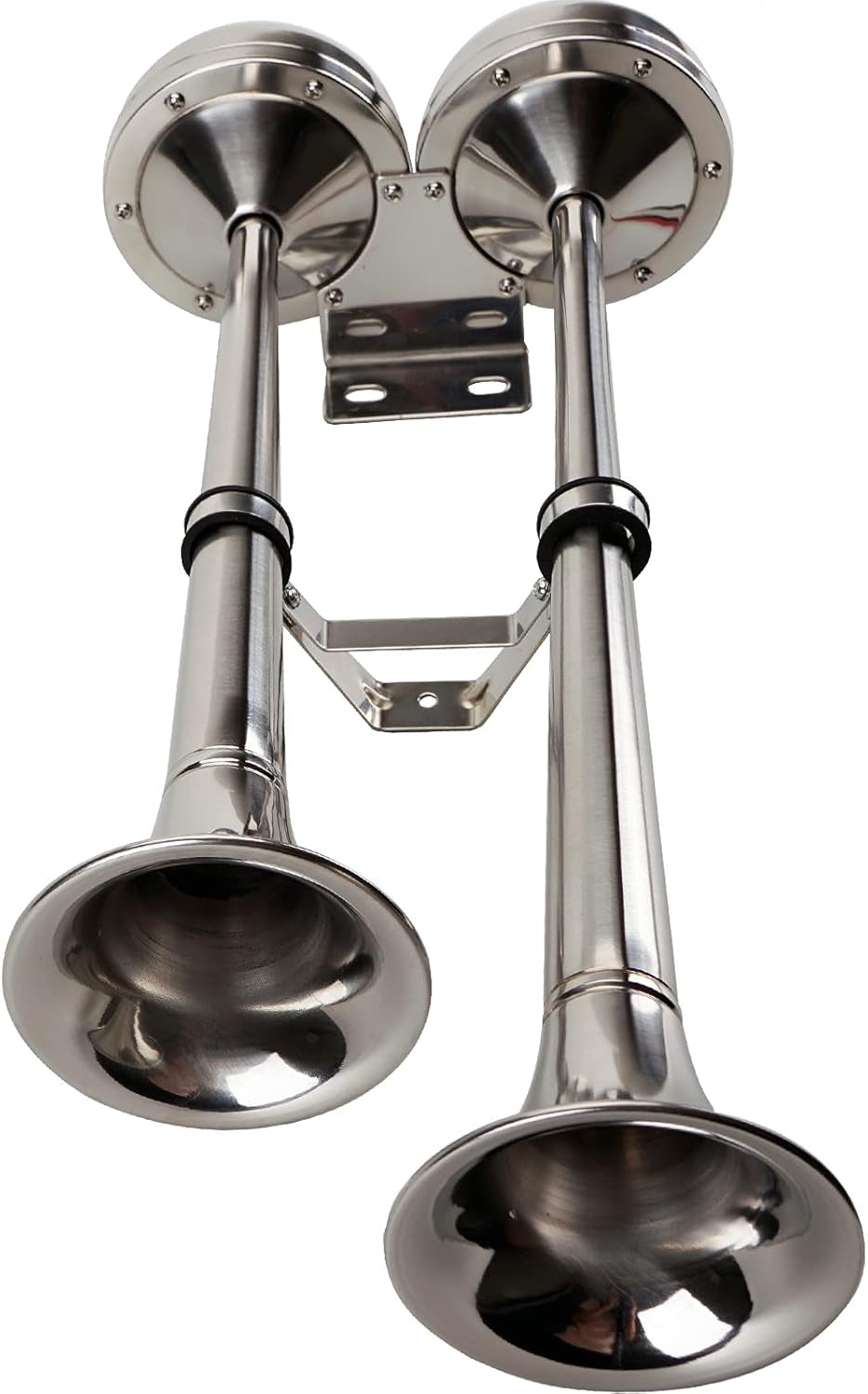 12V Marine Boat Horn Waterproof Stainless Steel Dual Trumpet Horn for Boats Ship Sailboat Yacht Off-Road Vehicle Truck SUV RV Vans Touring Car (Silver Two Tone)