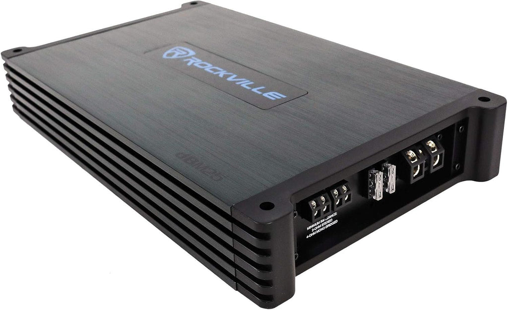 DBM25 Marine Amplifier, 1500W Peak/375W Dyno RMS, 2 Channel, 2 or 4 Ohm, Waterproof Design, Adjustable Crossover, Remote Bass Control for Boats and Marine Audio