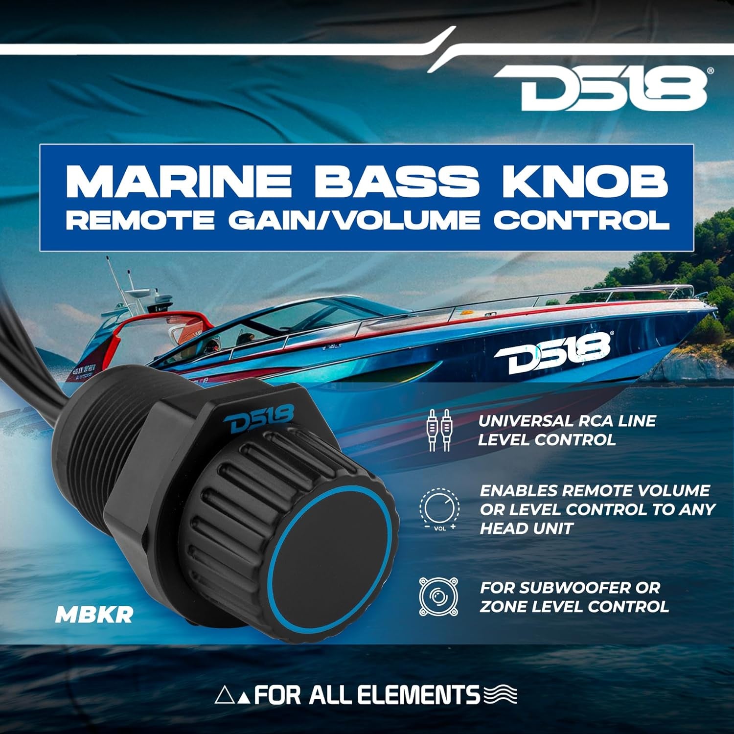 MBKR Marine Bass Knob Remote Gain/Volume - Compatible with Any Source Unit - Bass Knob Level Controller - Universal RCA Line Level Control Waterproof Design for All Audio Applications