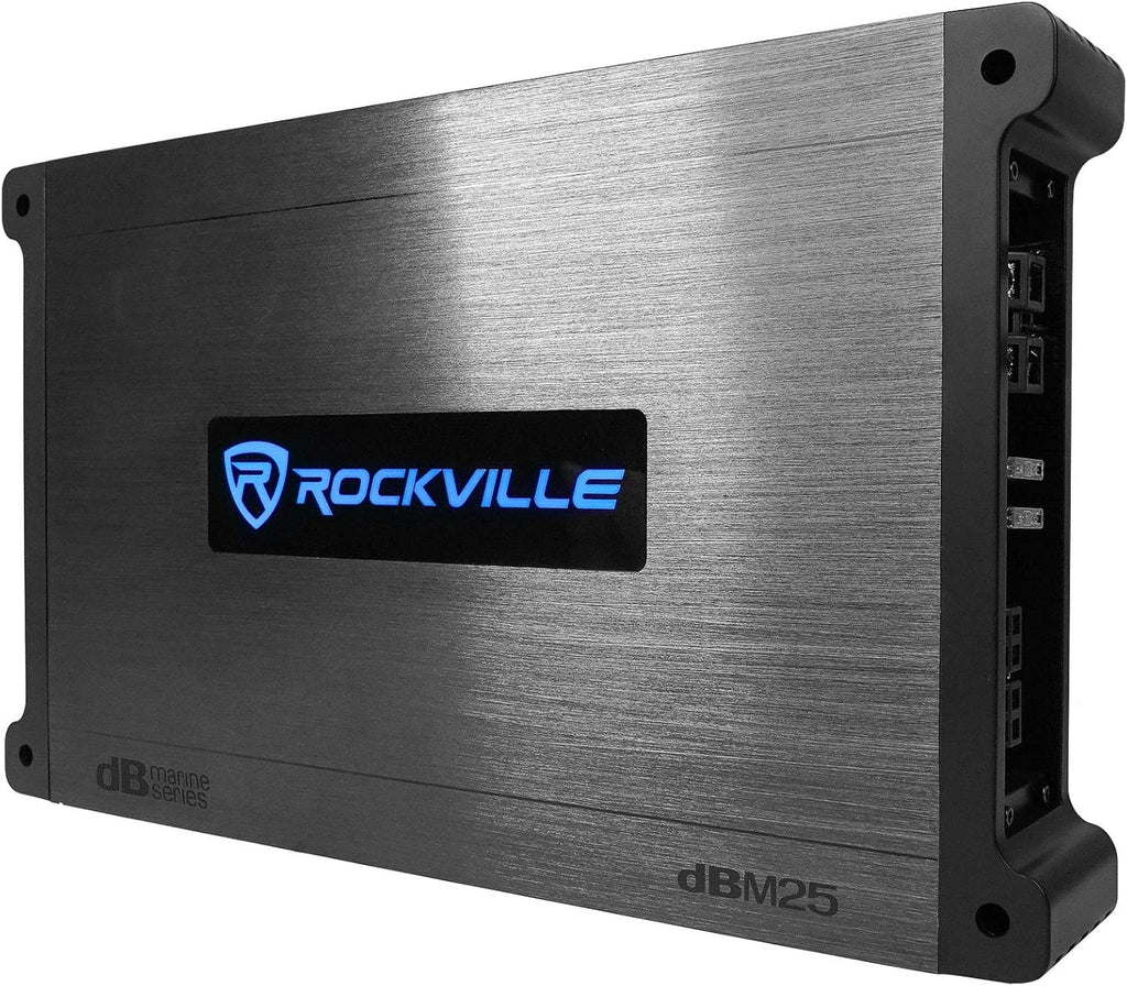 DBM25 Marine Amplifier, 1500W Peak/375W Dyno RMS, 2 Channel, 2 or 4 Ohm, Waterproof Design, Adjustable Crossover, Remote Bass Control for Boats and Marine Audio