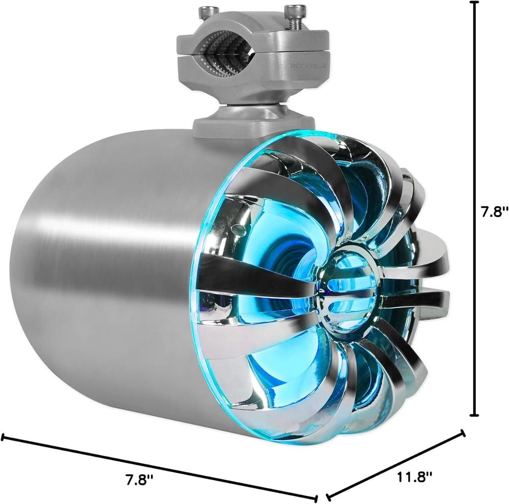 WB65KLED 600W Peak/300W RMS Marine Wakeboard Tower Speakers Pair, 6.5", Built-In LED Lights, 360 Degree Swivel, Waterproof, 4 Ohm, for Boats, Jeeps, and Atvs