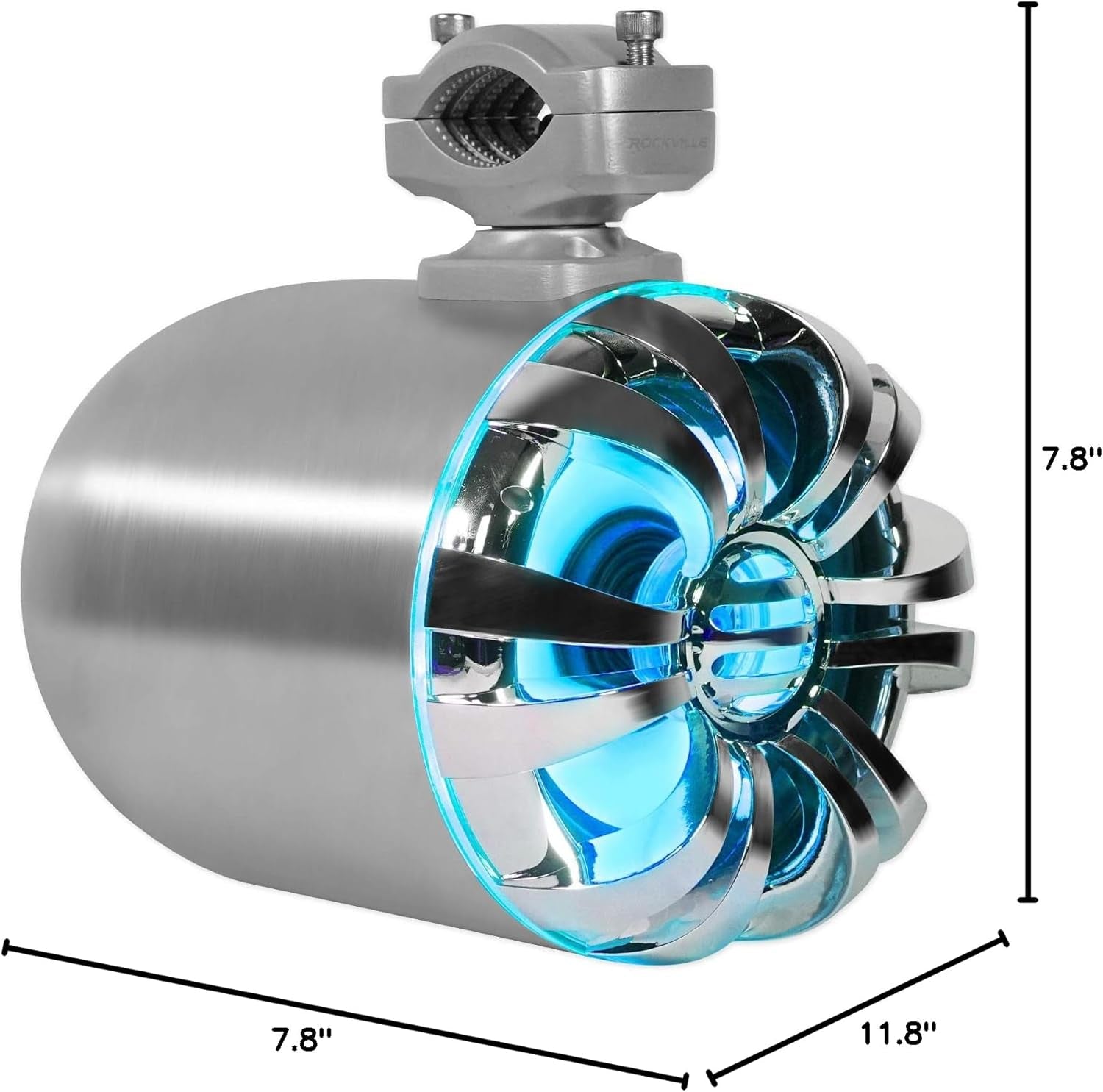 WB65KLED 600W Peak/300W RMS Marine Wakeboard Tower Speakers Pair, 6.5", Built-In LED Lights, 360 Degree Swivel, Waterproof, 4 Ohm, for Boats, Jeeps, and Atvs
