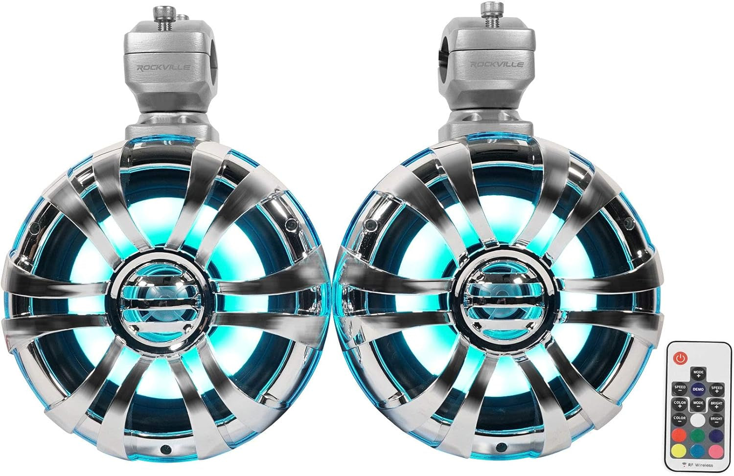 WB65KLED 600W Peak/300W RMS Marine Wakeboard Tower Speakers Pair, 6.5", Built-In LED Lights, 360 Degree Swivel, Waterproof, 4 Ohm, for Boats, Jeeps, and Atvs