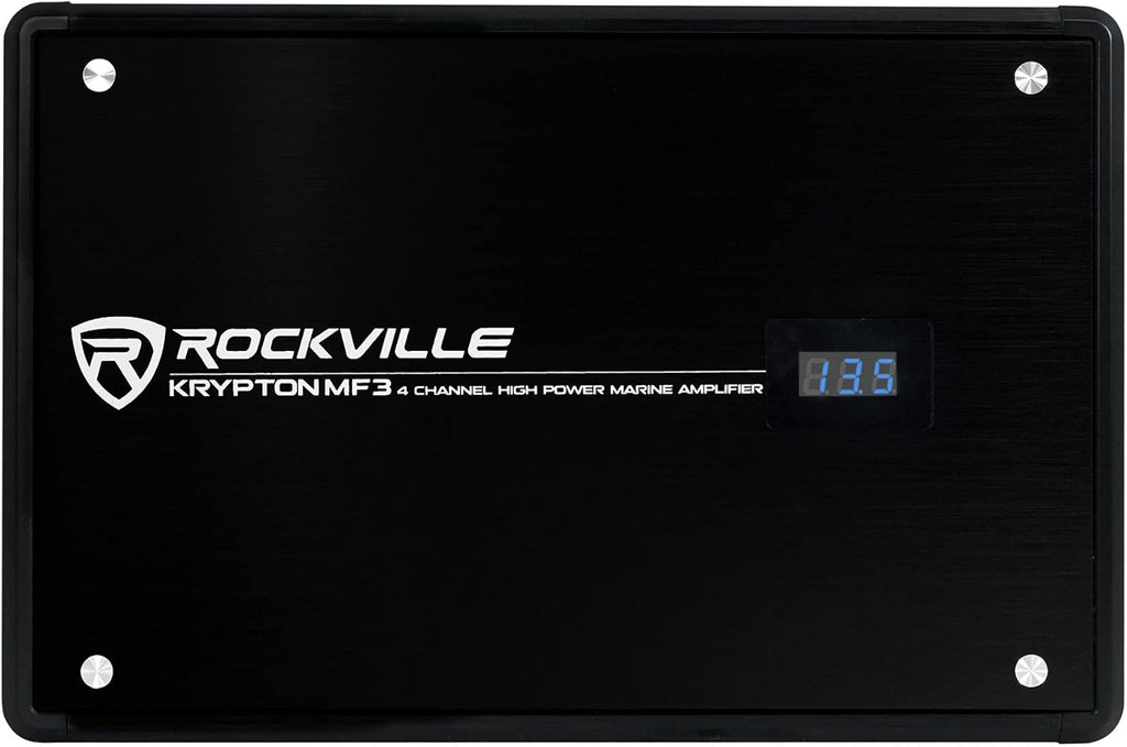 Krypton MF3 1600W Peak/400W RMS 4 Channel Marine Amplifier, PA Mic W/Talkover, Digital Voltage Display, Adjustable Crossover, Weather Resistant, for Boats & Marine Audio
