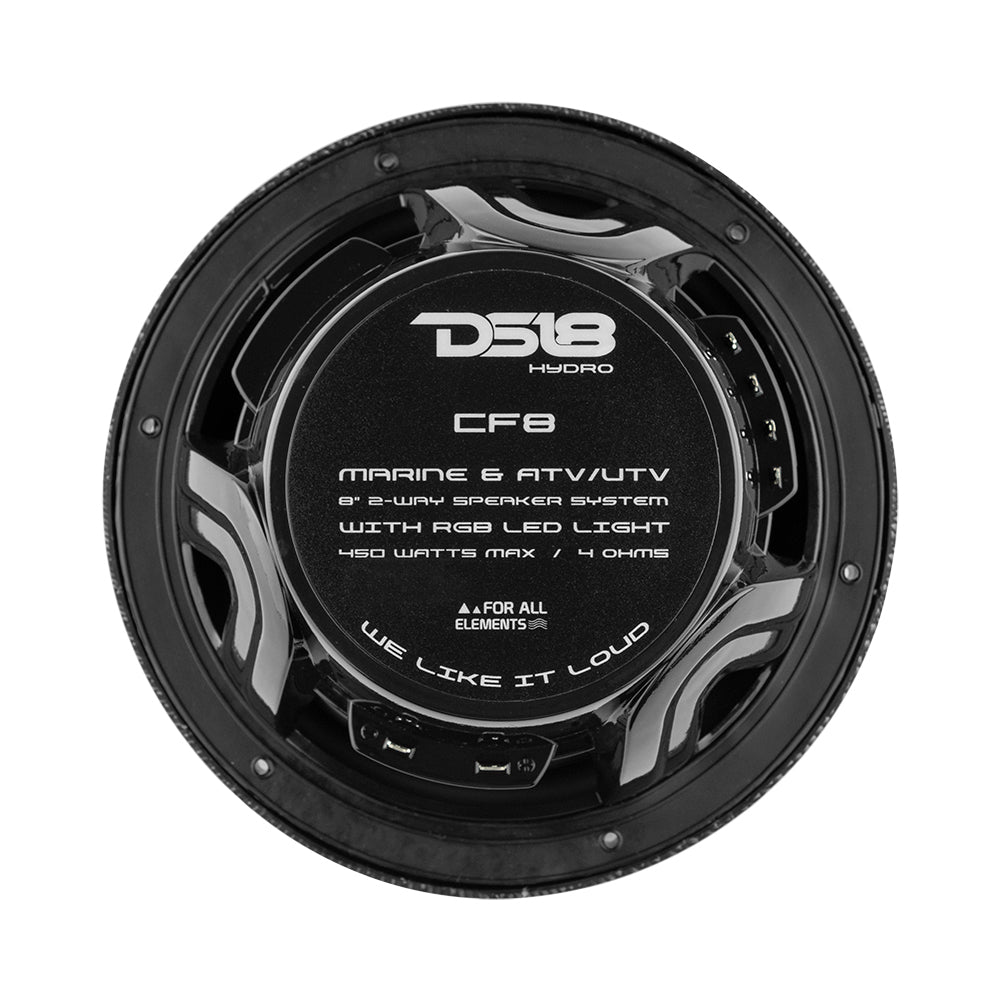 DS18 HYDRO 8 2Way Marine Speakers wRGB LED Lights  125W RMS 4Ohm  Black Carbon Fiber CF8M