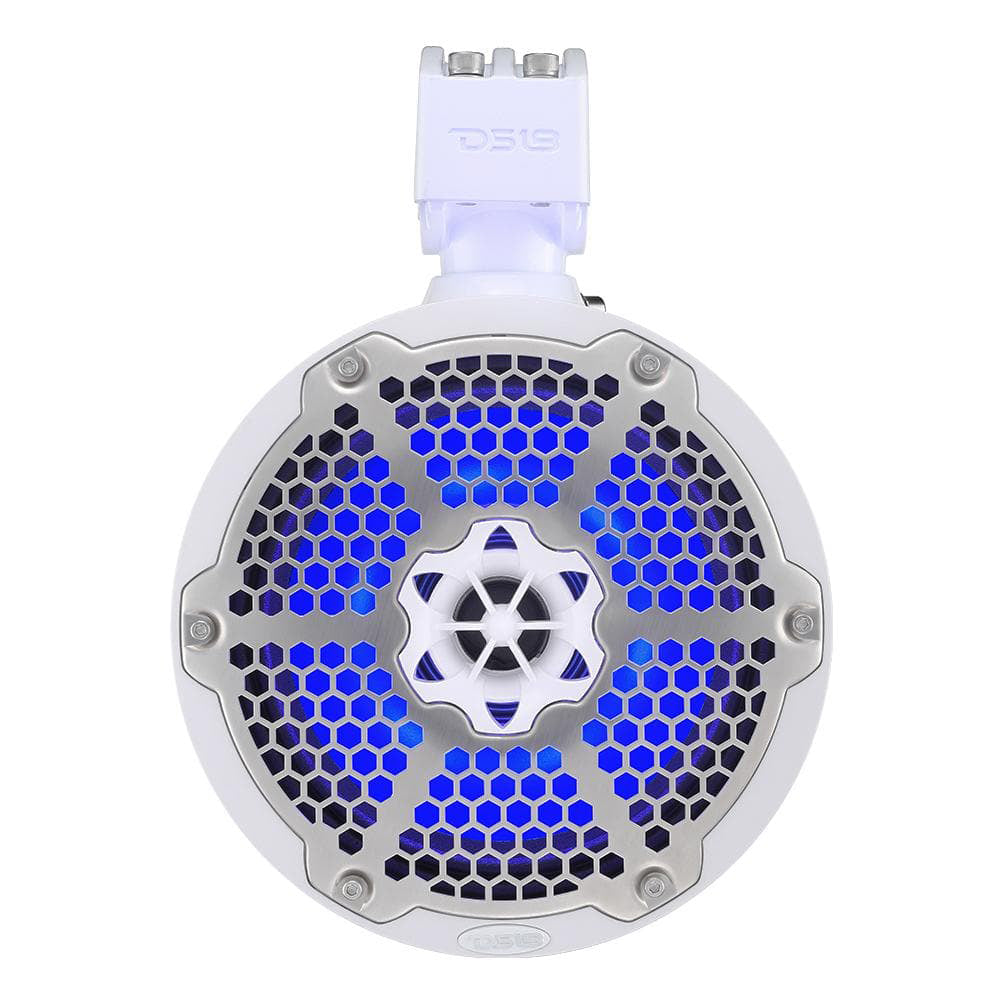 DS18 Hydro 8 Neodymium Marine Towers with Builtin Passive Radiator 1 Driver  RGB LED Light  550 Watts Pair  White