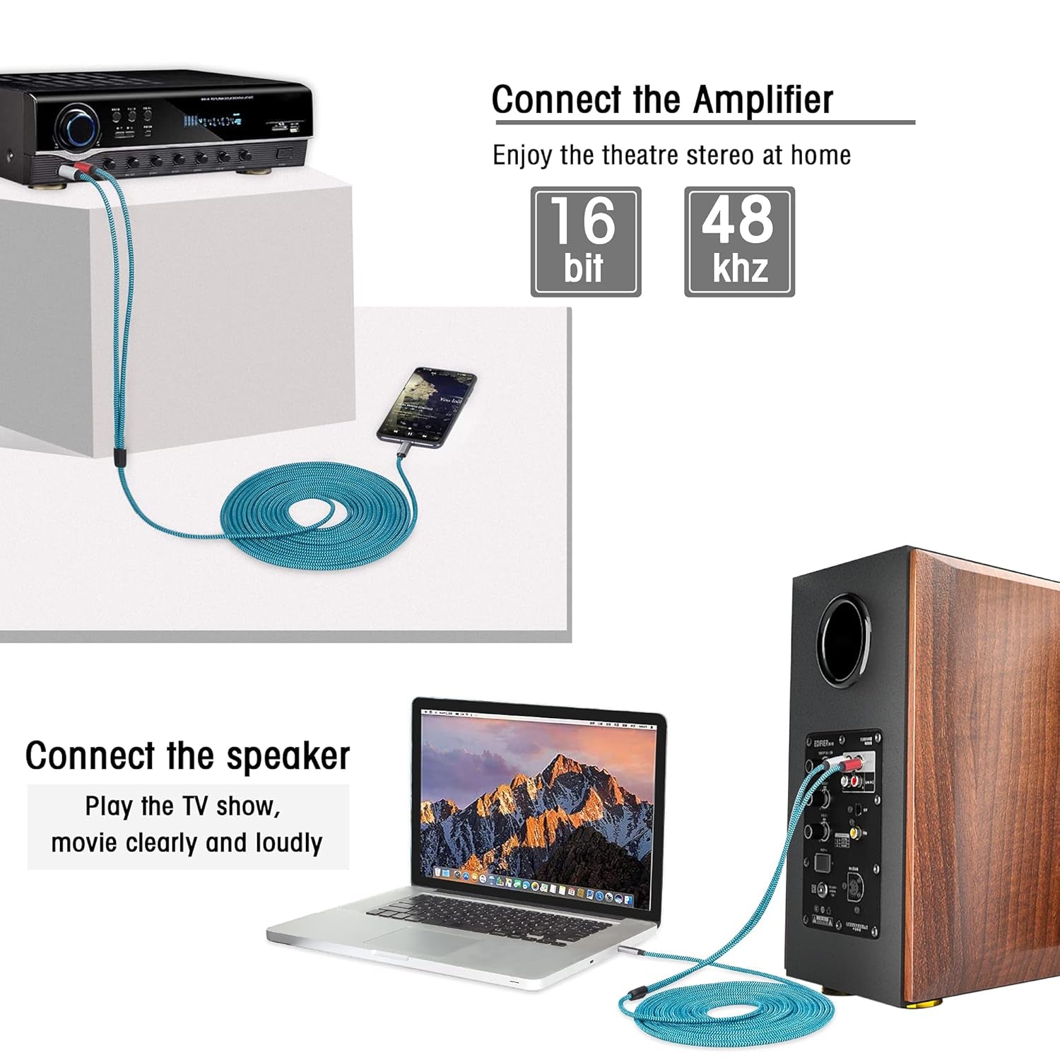 USB C to RCA Audio Cable, Type C to 2 Male RCA Stereo Adapter Cord 20Ft - Hi-Res DAC Aux Splitter for Iphone 17 16 15 Pro Max, Ipad Pro, Samsung S24, Home Theater, Amplifier, Car Speaker