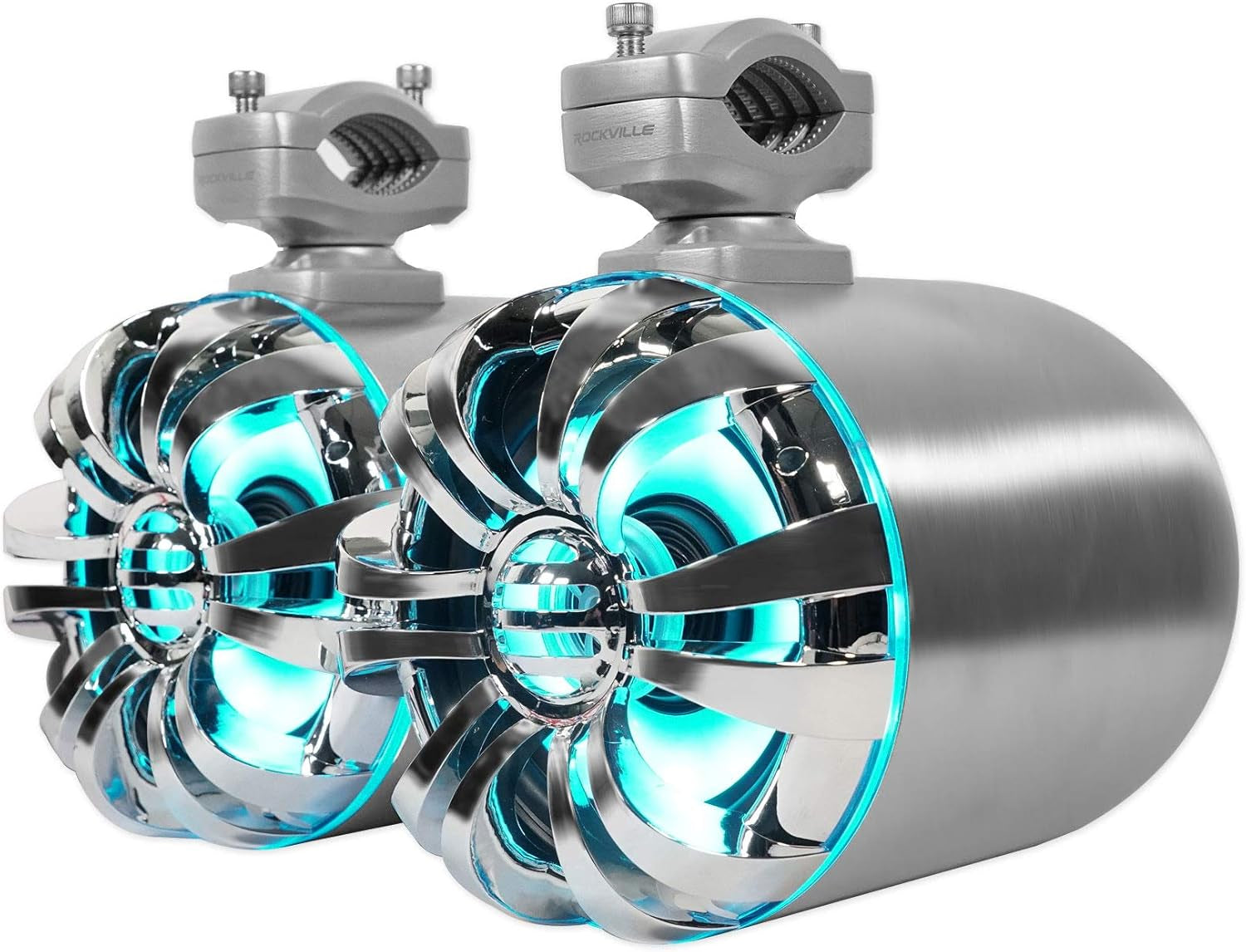 WB65KLED 600W Peak/300W RMS Marine Wakeboard Tower Speakers Pair, 6.5", Built-In LED Lights, 360 Degree Swivel, Waterproof, 4 Ohm, for Boats, Jeeps, and Atvs