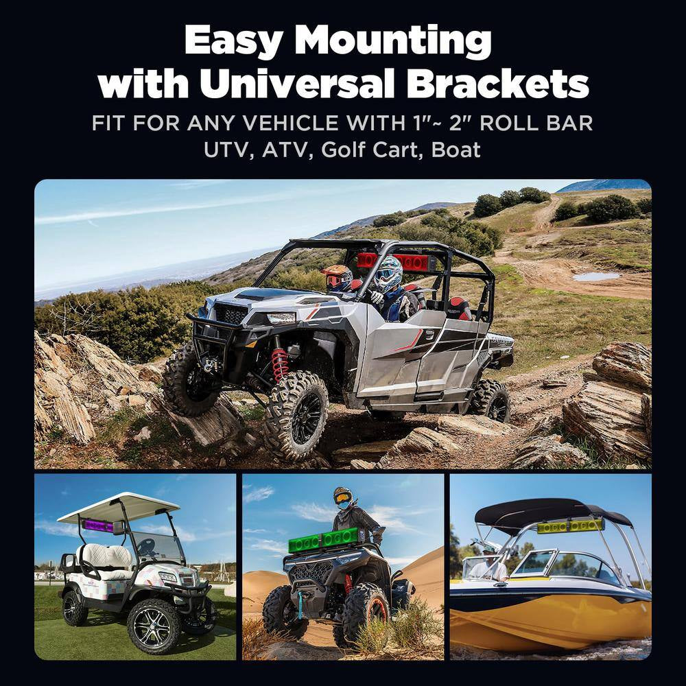 34 In. 2.0 Channel Bluetooth Amplified Soundbar IP66 Waterproof with RGB Lighting, Powersports SXS Sound Bar