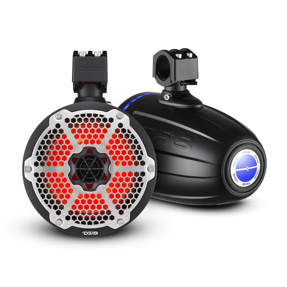 DS18 Better Marine Stereo Package 2 X 8” Speaker Tower | 1 X 2 Ch Amplifier | 1 X MOFCKIT8 and 1 X LED-BTC