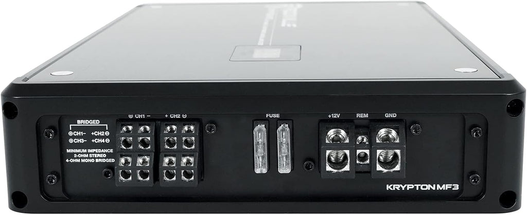 Krypton MF3 1600W Peak/400W RMS 4 Channel Marine Amplifier, PA Mic W/Talkover, Digital Voltage Display, Adjustable Crossover, Weather Resistant, for Boats & Marine Audio